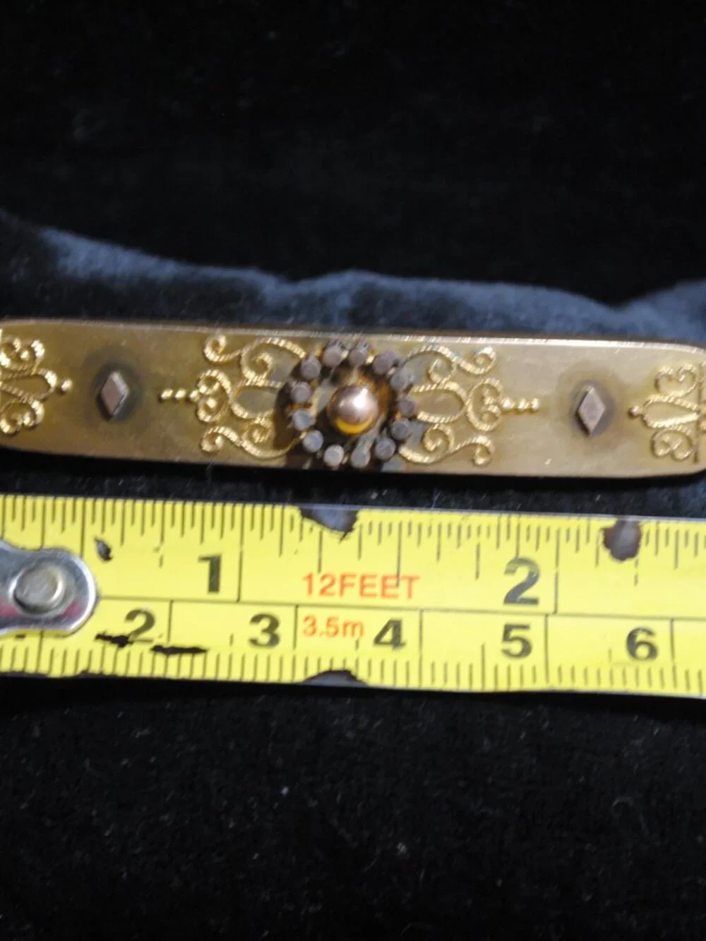Antique Victorian Brass Bar Pin / Brooch with Filigree Design